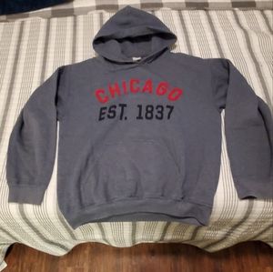 Large, Navy Blue and Red, Gildan Chicago Hoodie